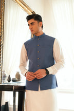 Steel Blue Texture Waistcoat W-2032