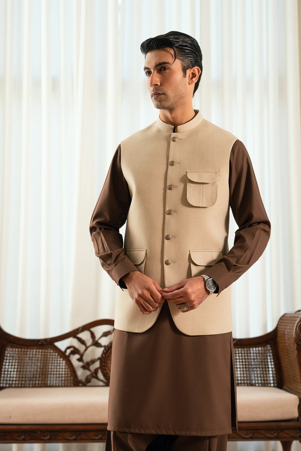 Cream Suiting Waistcoat W-2026