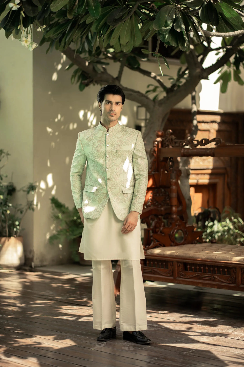 Mint Green Embroidered Prince Coat