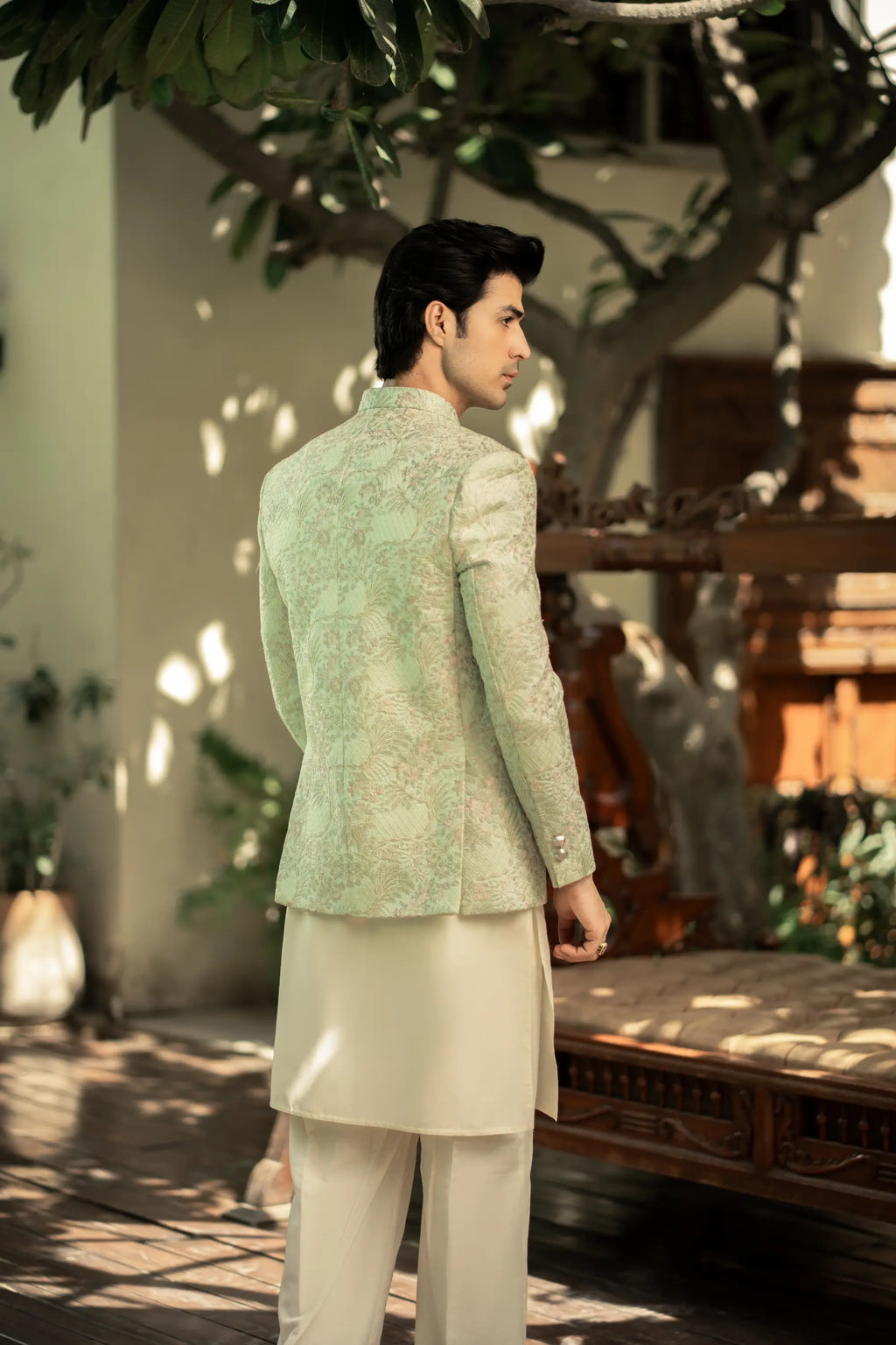 Mint Green Embroidered Prince Coat