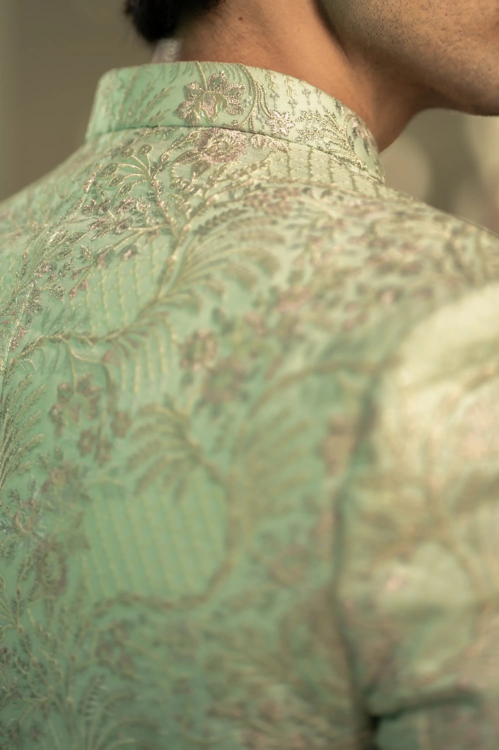 Mint Green Embroidered Prince Coat