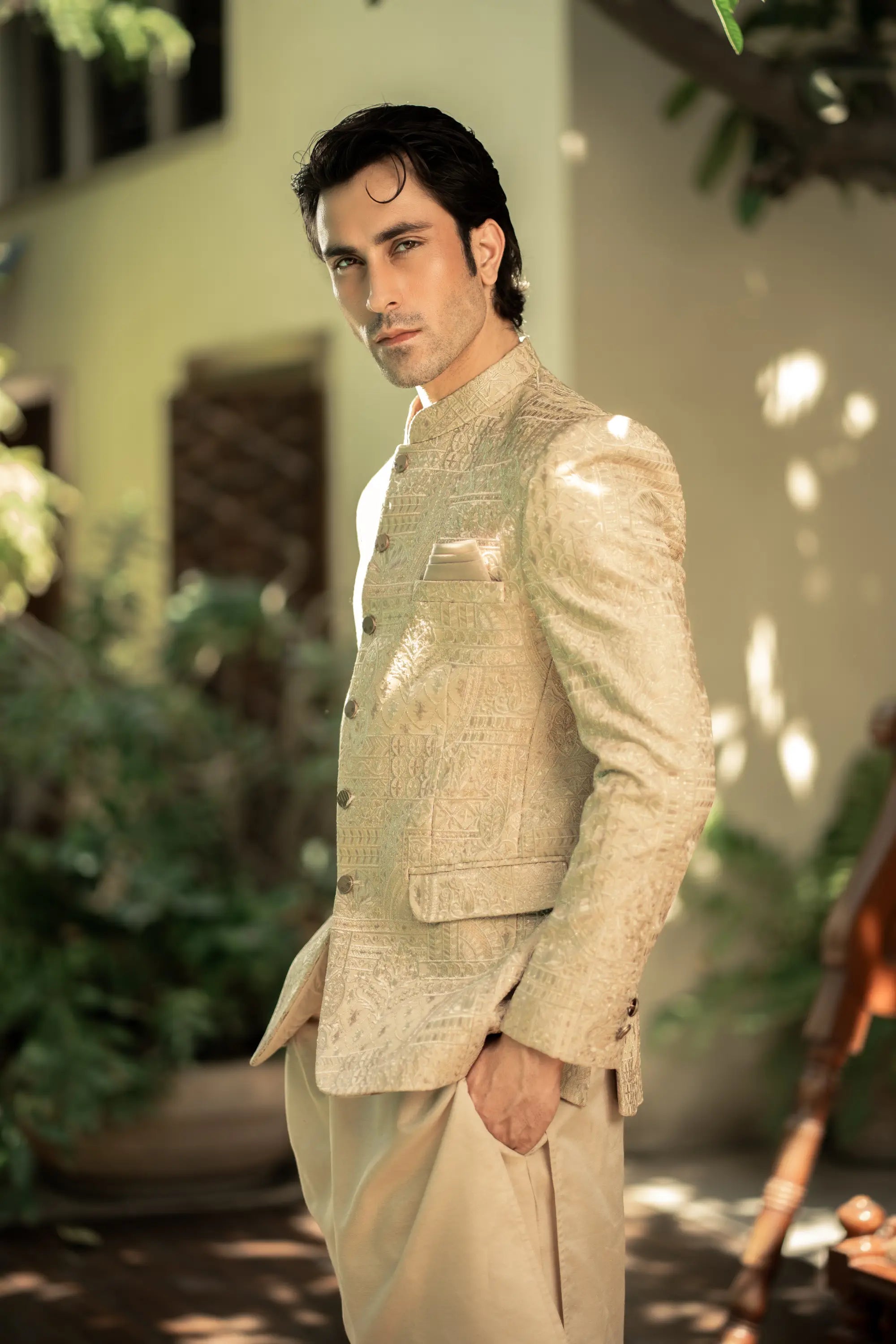 Beige Embroidered Prince Coat