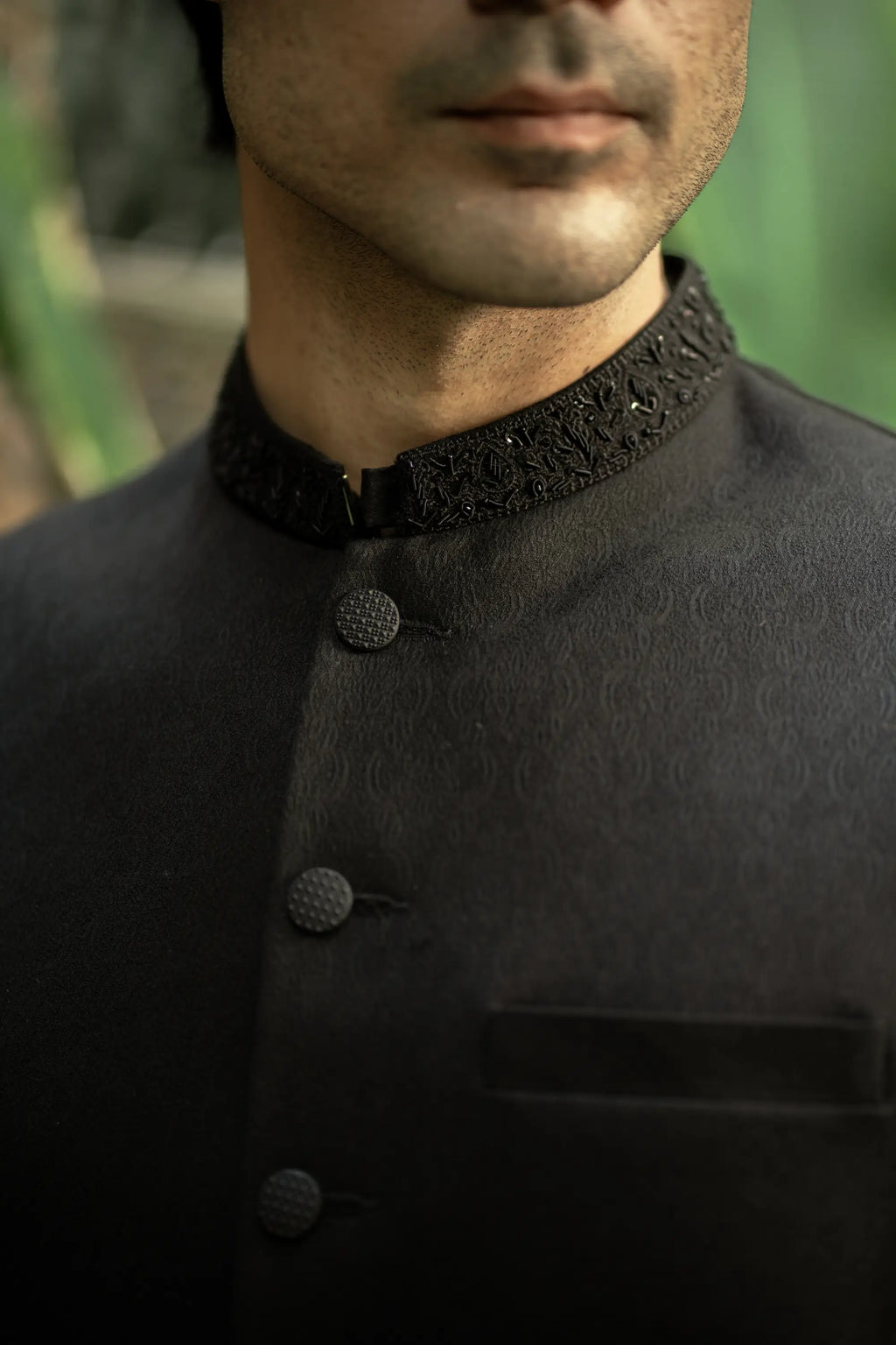 Black Embroidered Waistcoat W-2963
