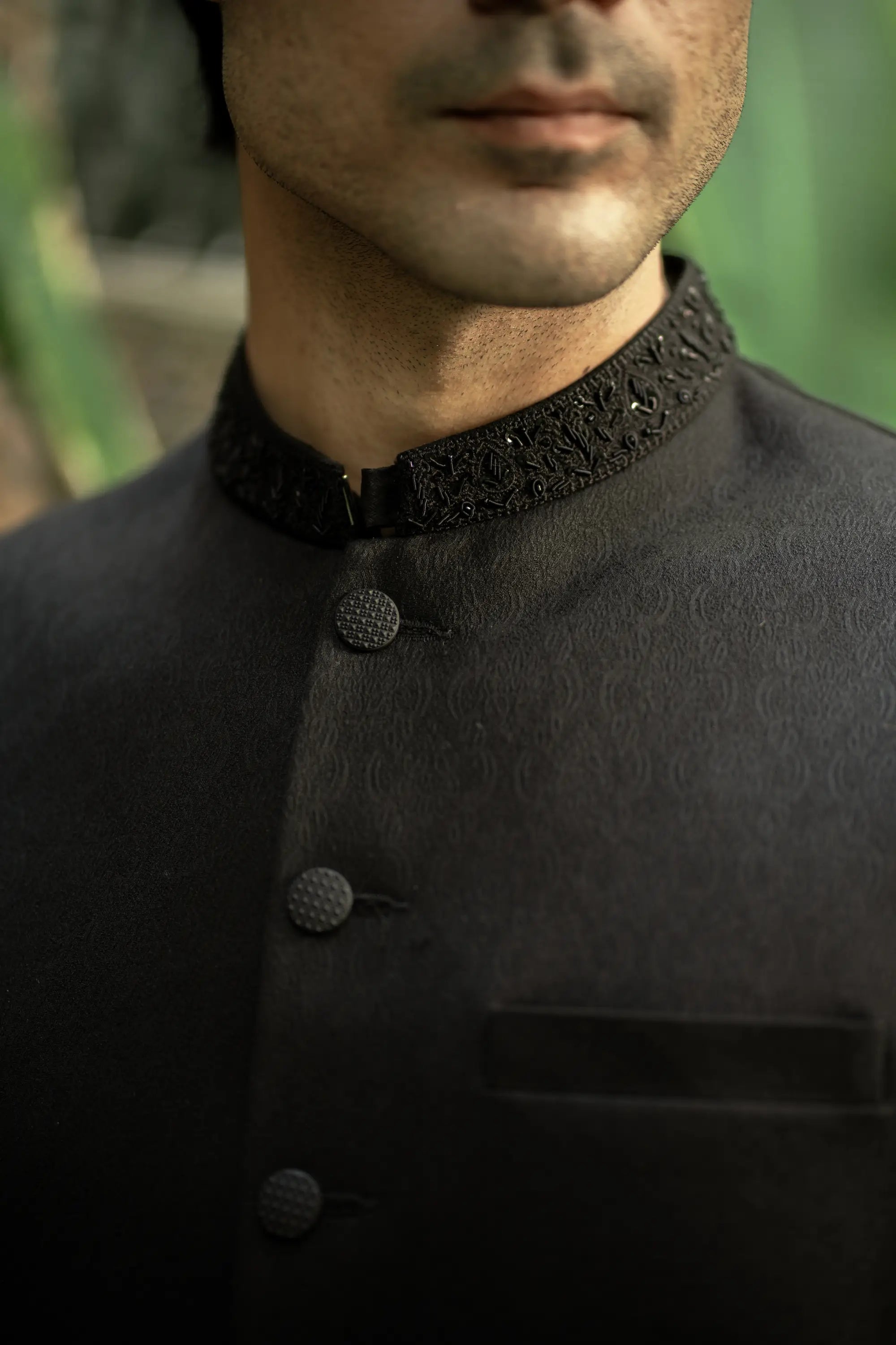 Black Embroidered Waistcoat W-2963