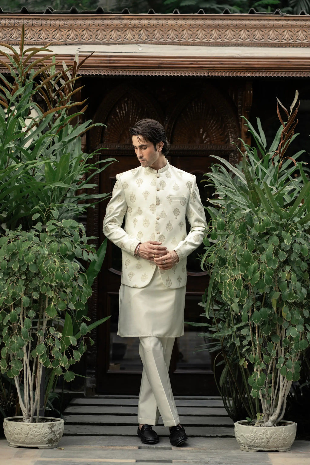 White Gold Embroidered Prince Coat