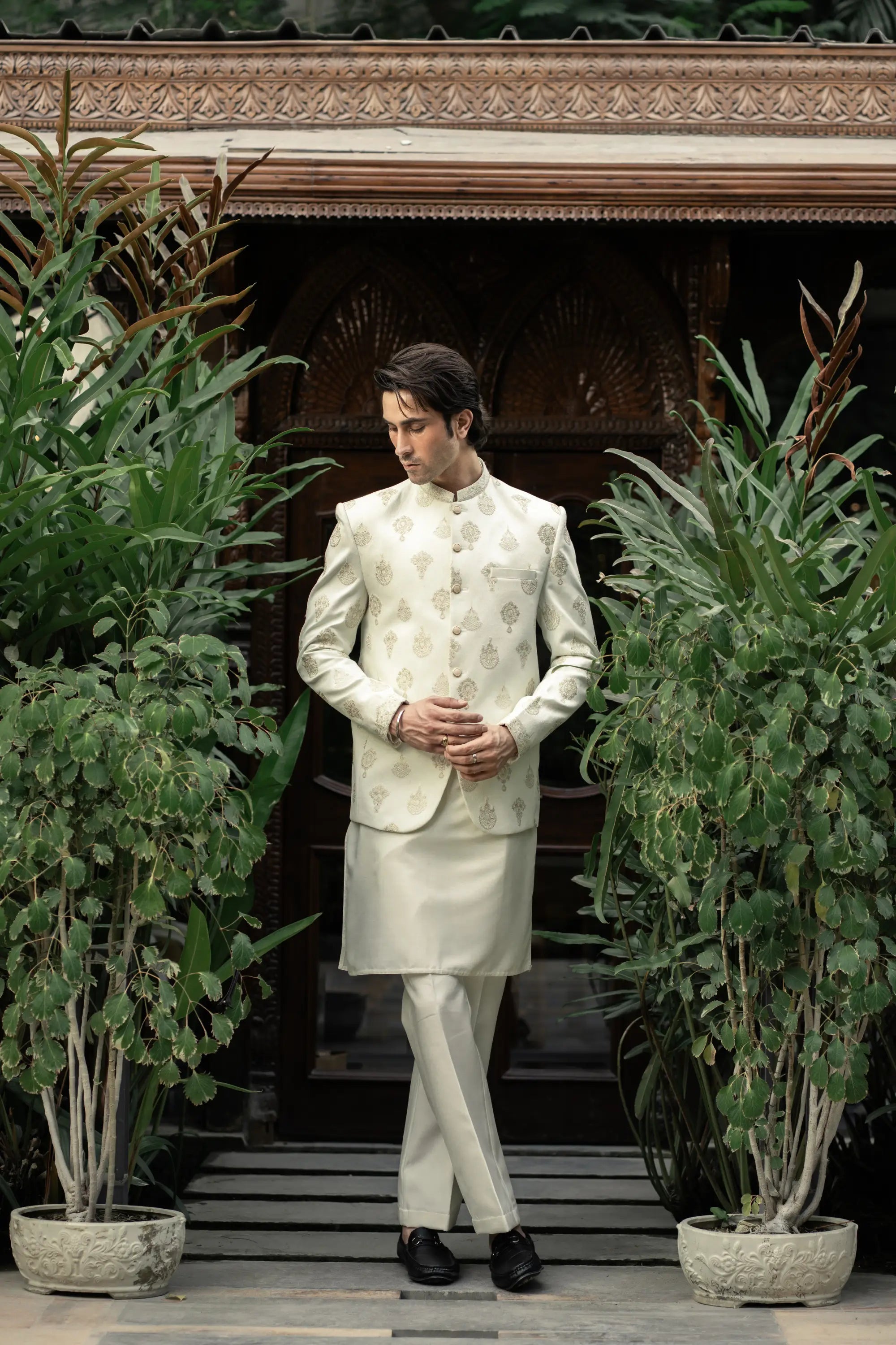 White Gold Embroidered Prince Coat