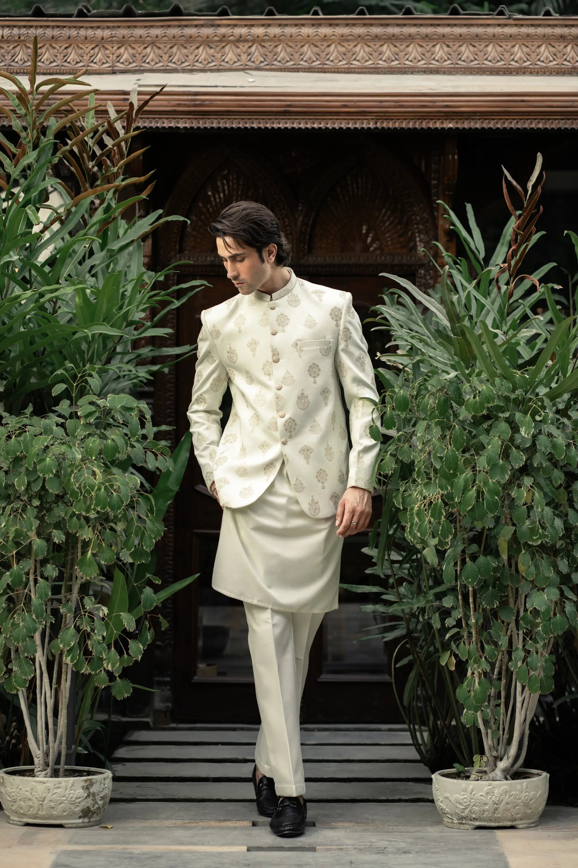 White Gold Embroidered Prince Coat