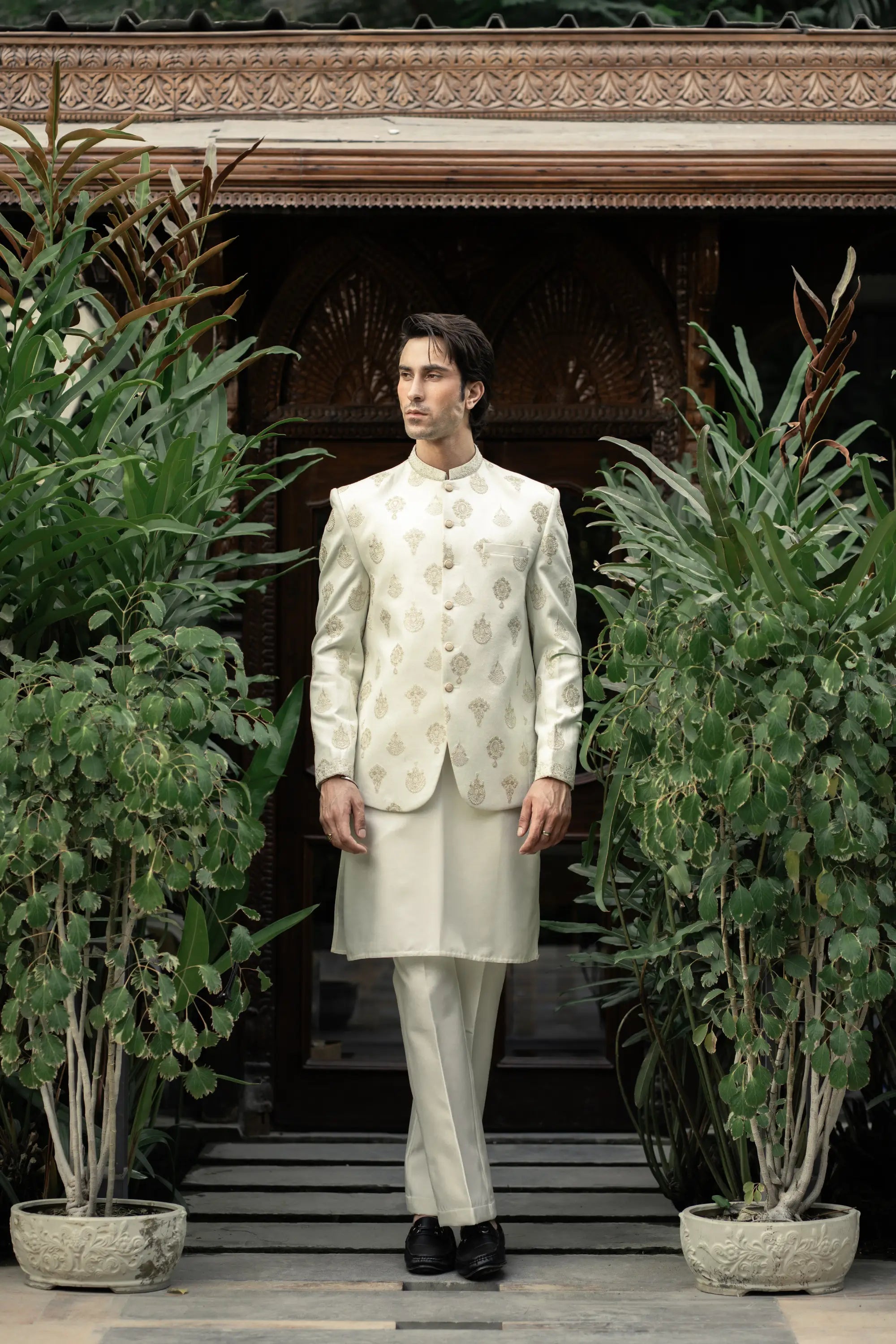 White Gold Embroidered Prince Coat