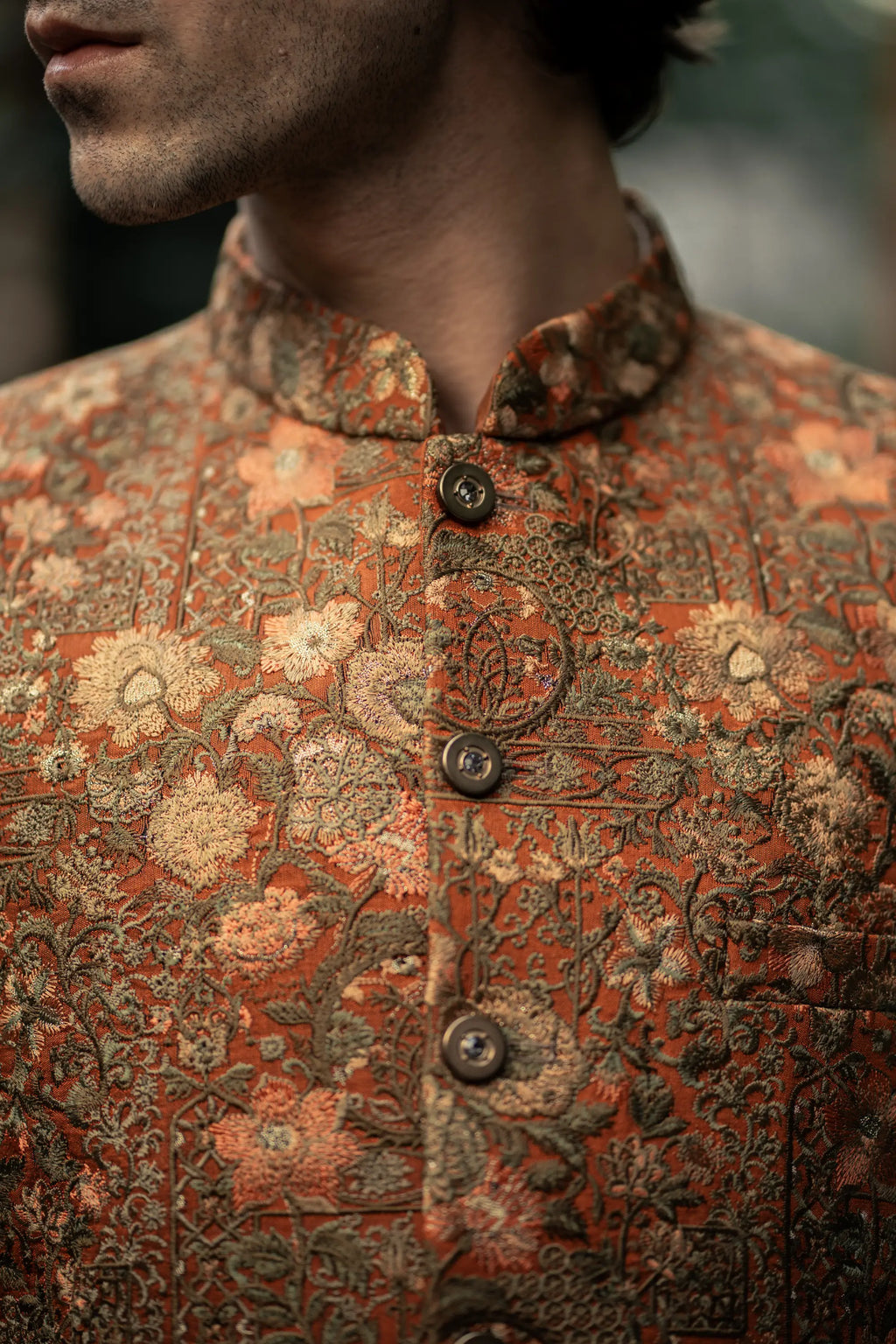 Rust Floral Embroidered Prince Coat
