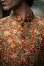 Rust Floral Embroidered Prince Coat