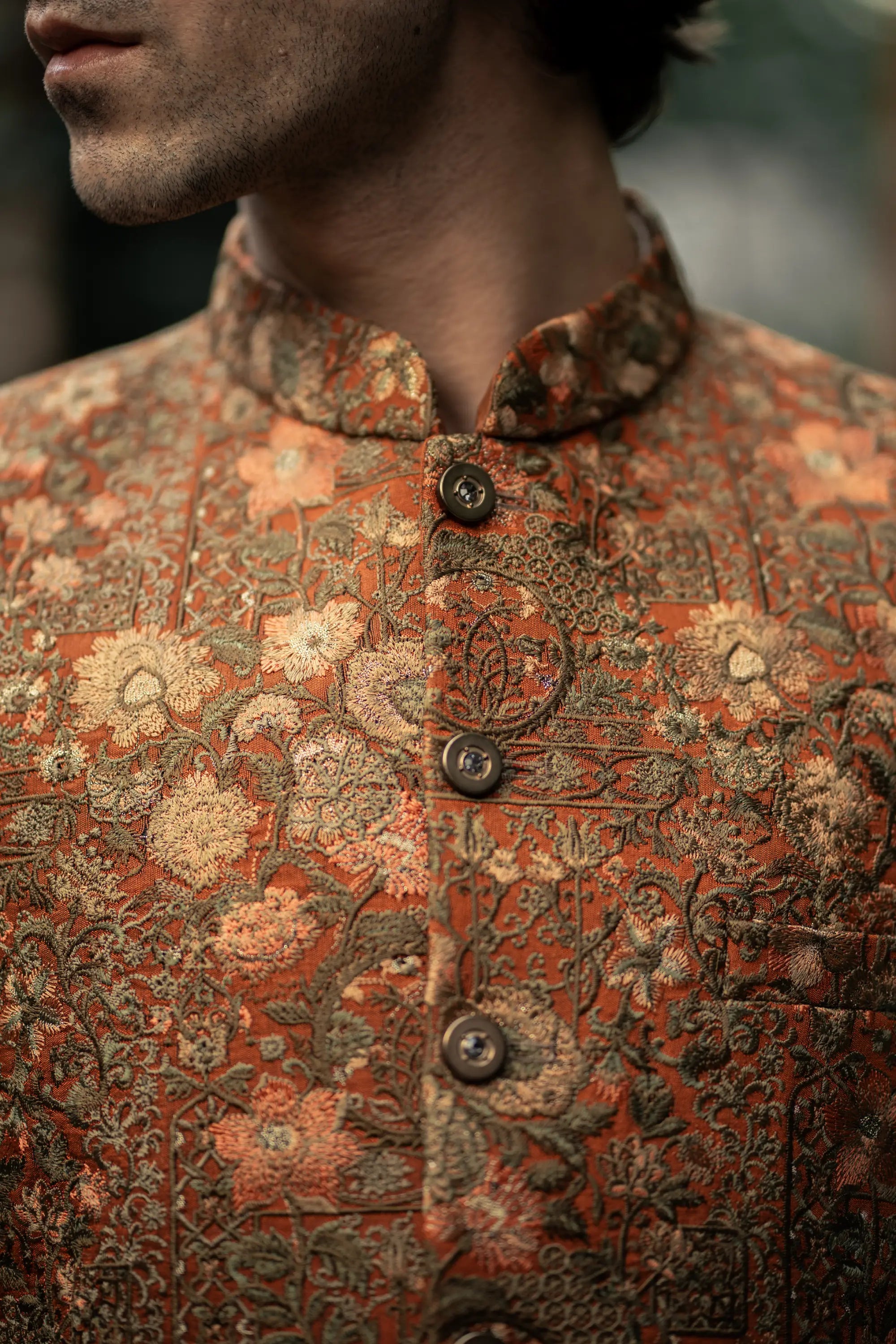 Rust Floral Embroidered Prince Coat
