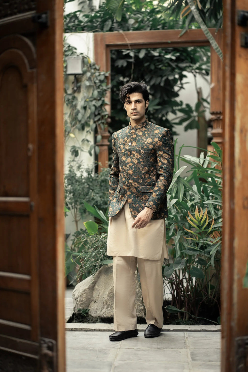 Bottle Green Embroidered Prince Coat