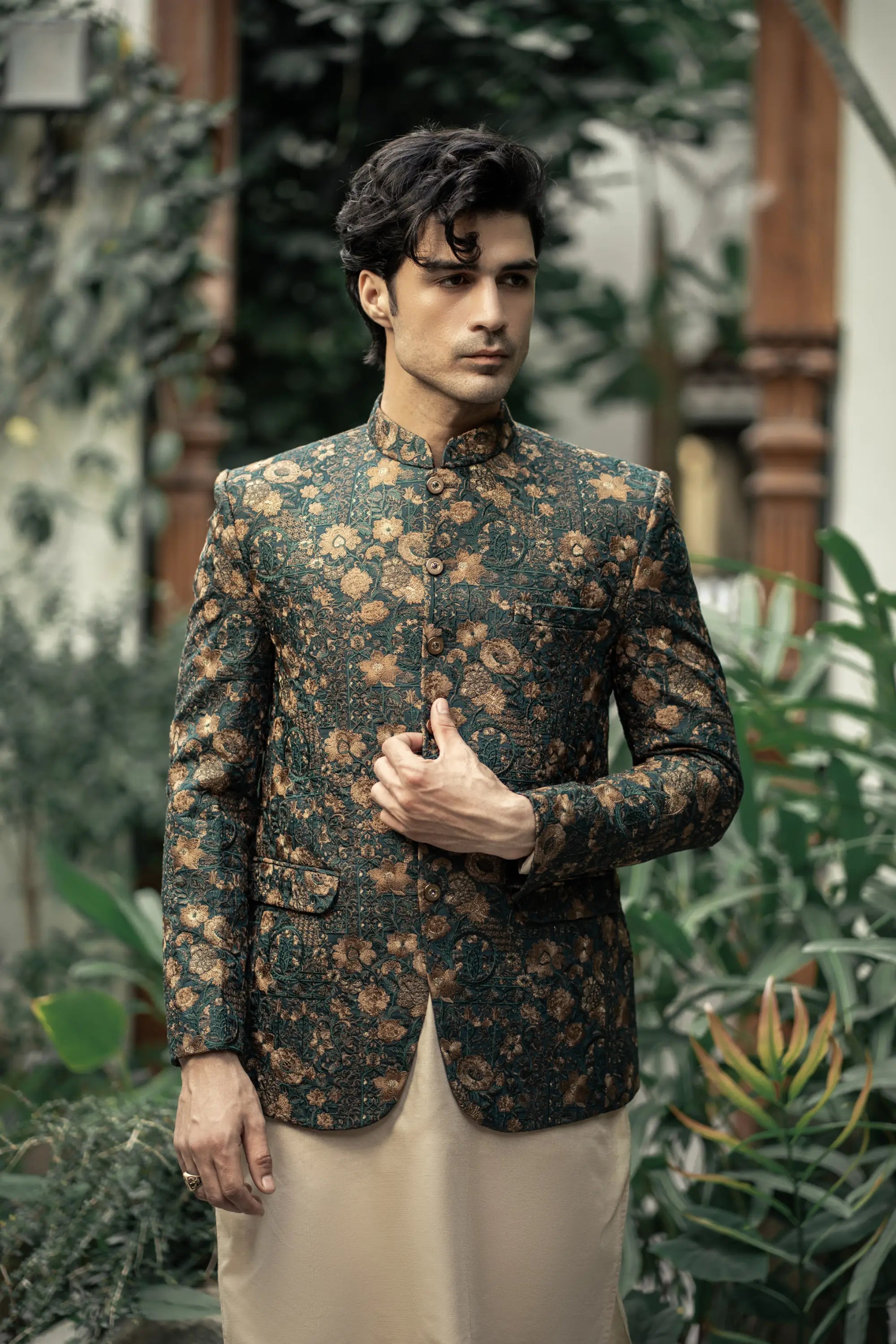 Bottle Green Embroidered Prince Coat