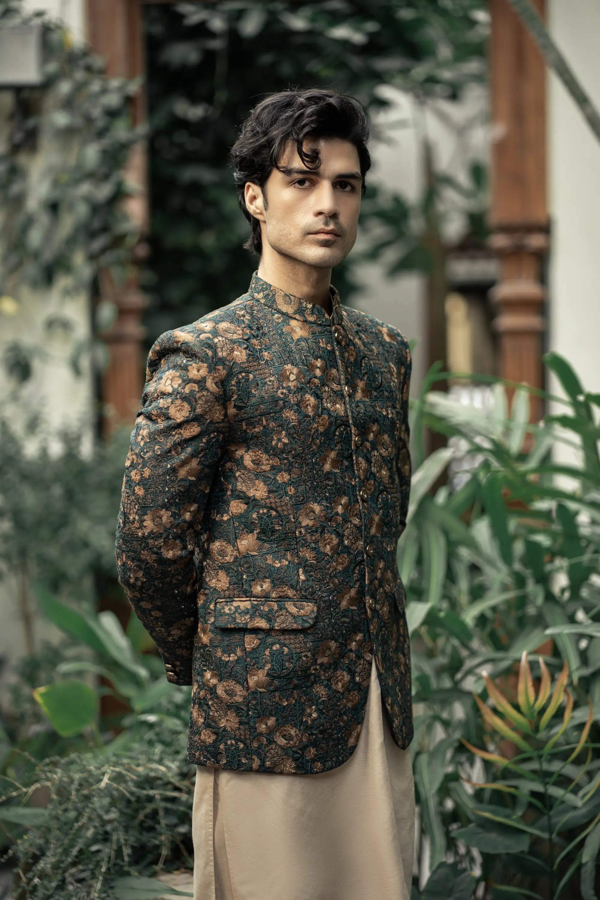 Bottle Green Embroidered Prince Coat