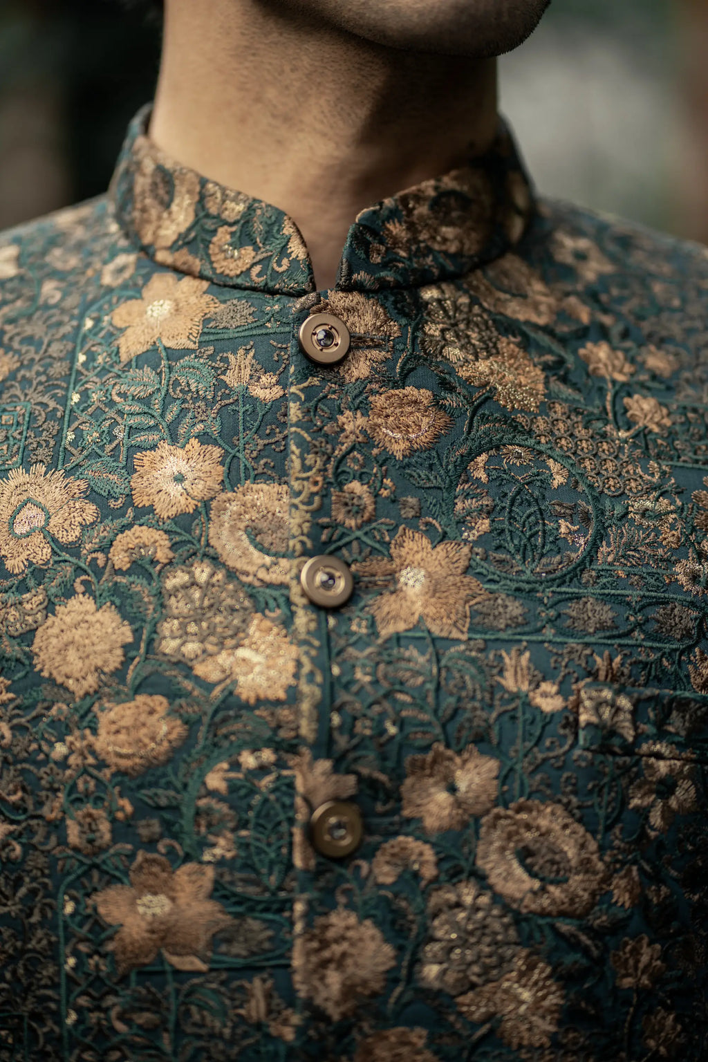 Bottle Green Embroidered Prince Coat