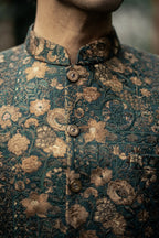 Bottle Green Embroidered Prince Coat
