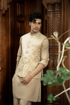 Cream Embroidered Waistcoat W-3014