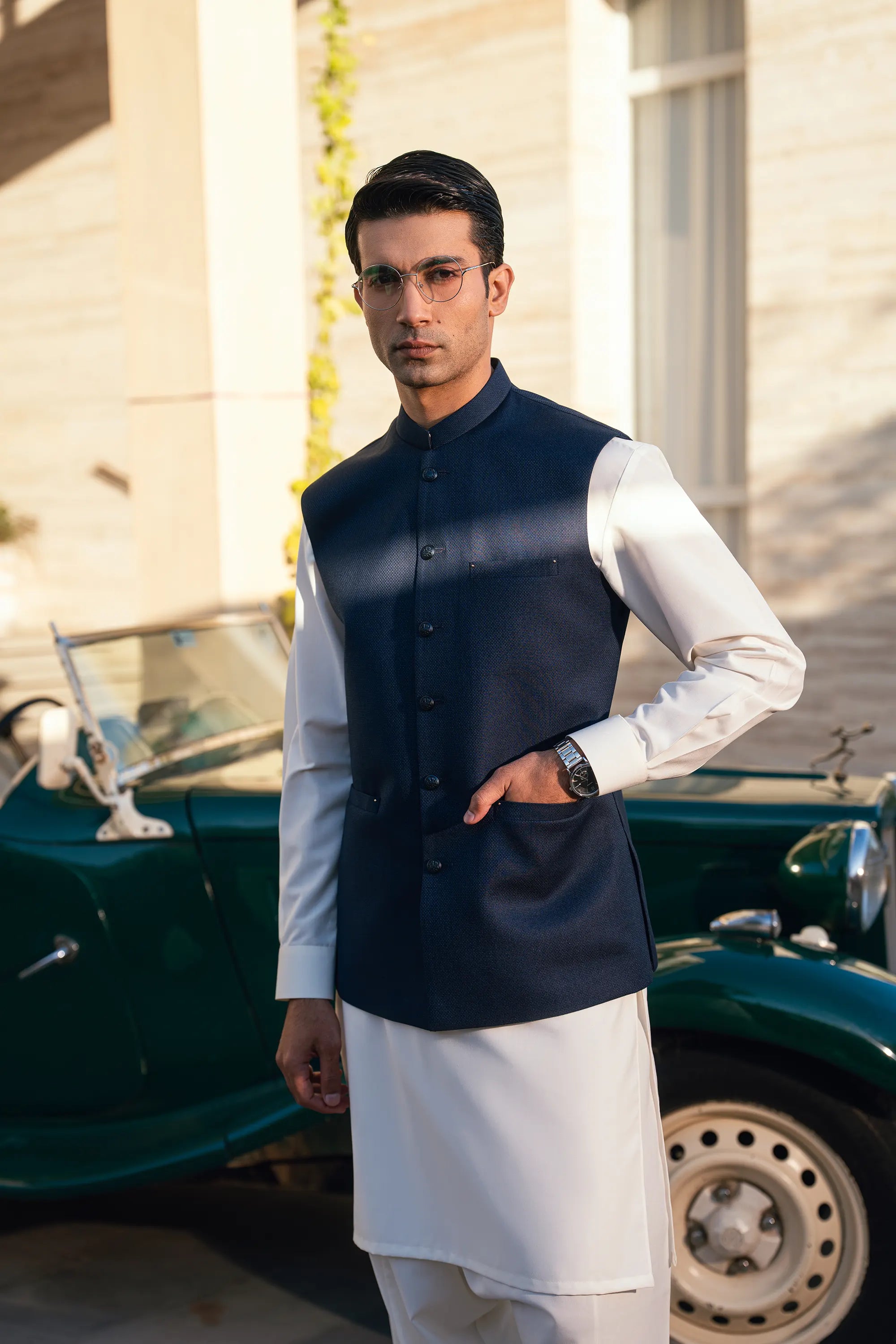 Metallic Blue Suiting Waistcoat WS-2020