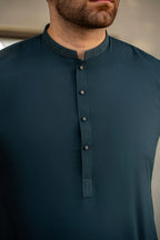 Teal Blue Embroidered Kameez Shalwar C-10201
