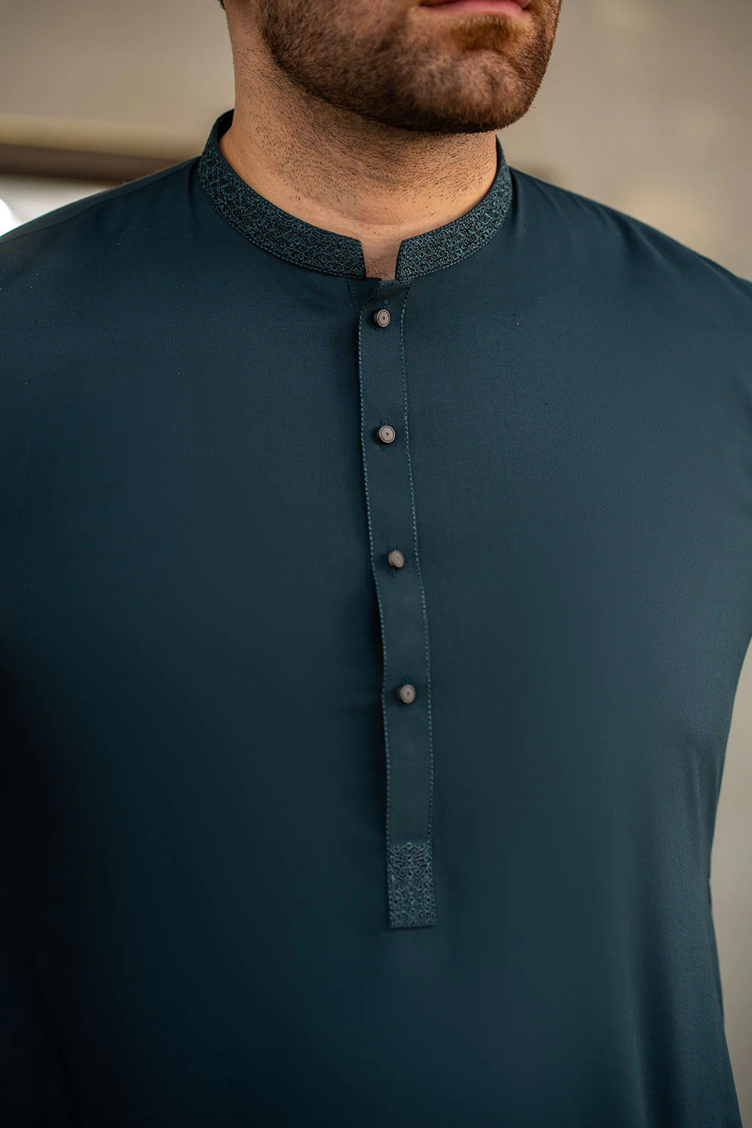 Teal Blue Embroidered Kameez Shalwar C-10201