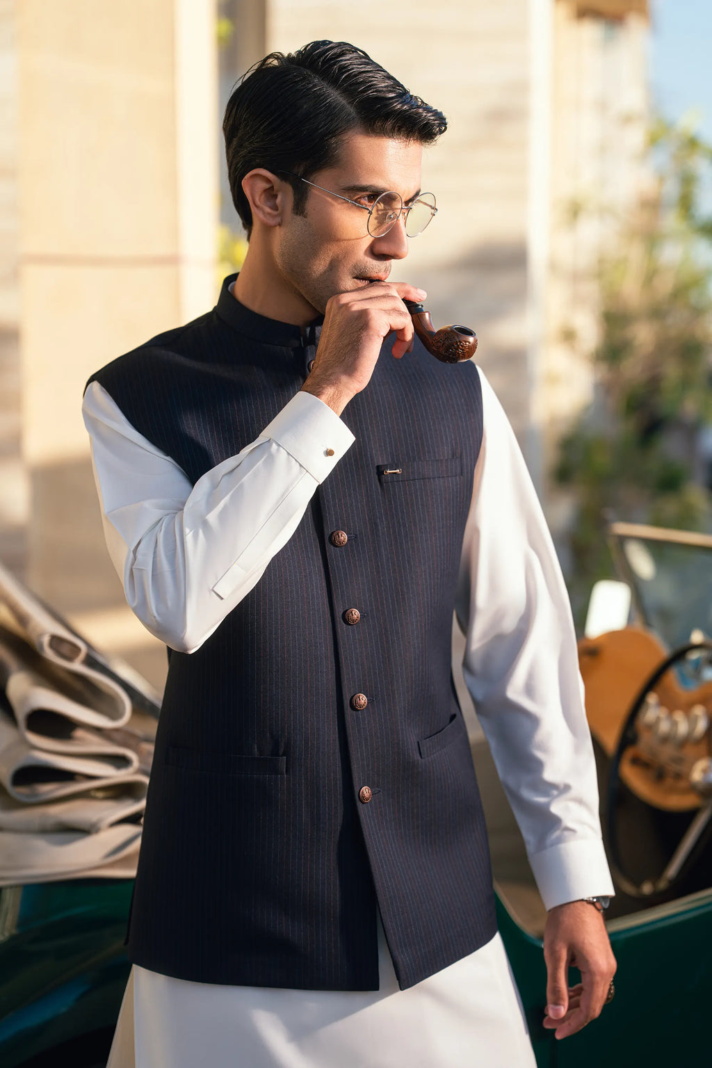 Navy Striped Suiting Waistcoat WS-2019