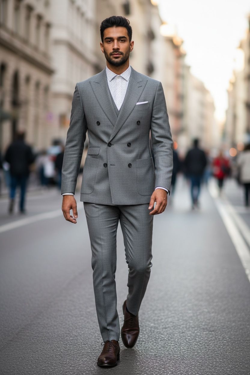 Signature Charcoal Double-Breasted Three-Piece Suit
