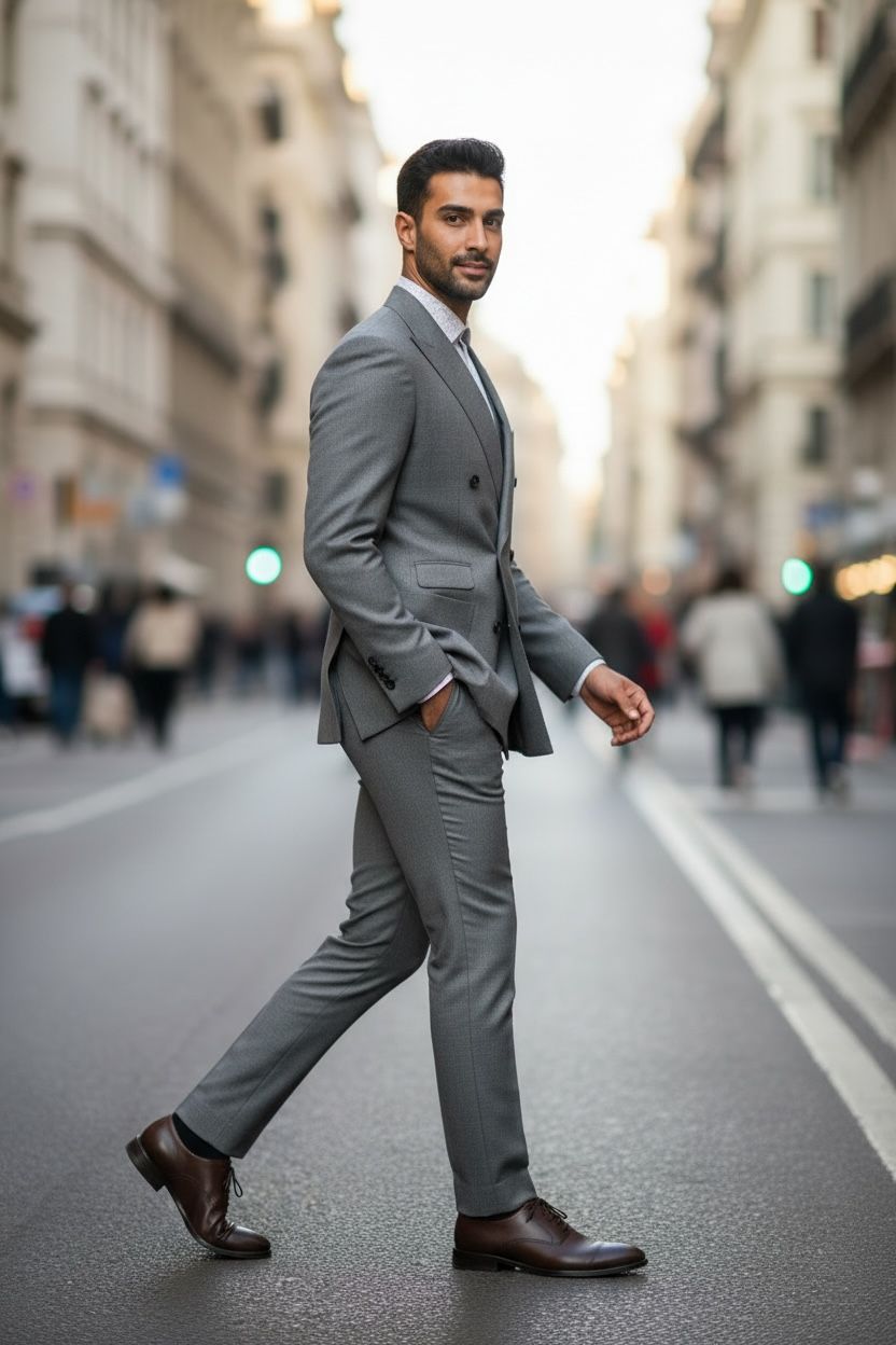 Signature Charcoal Double-Breasted Three-Piece Suit