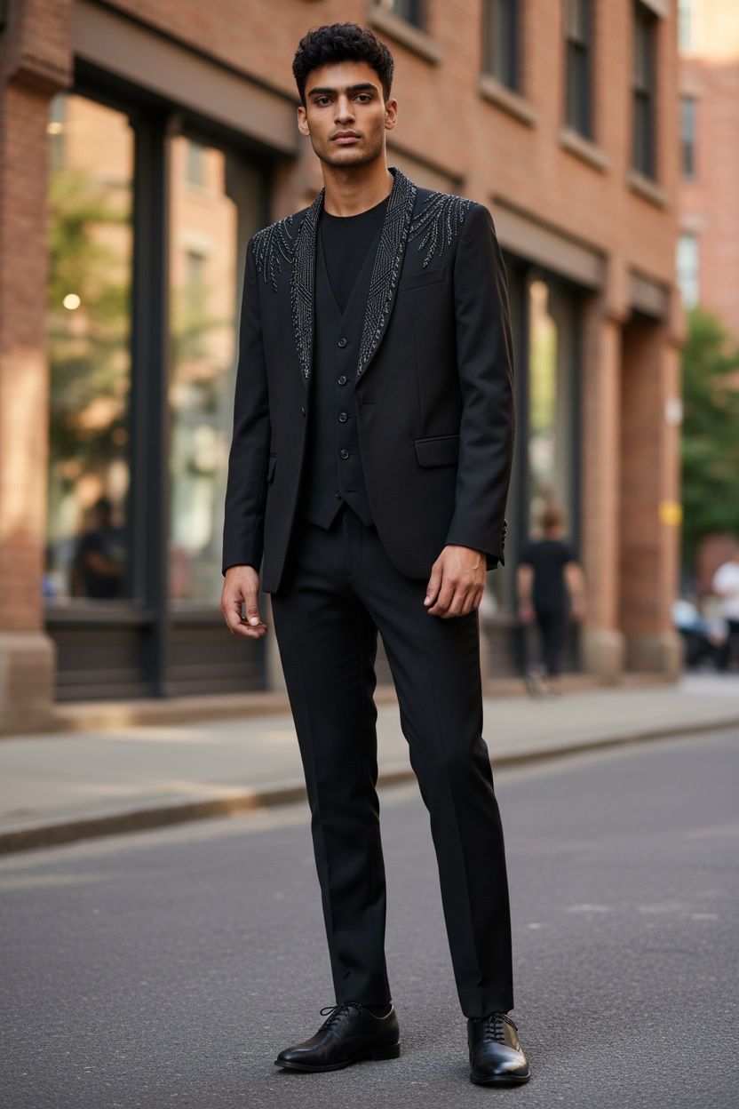 Noir Signature Embellished Three-Piece Suit