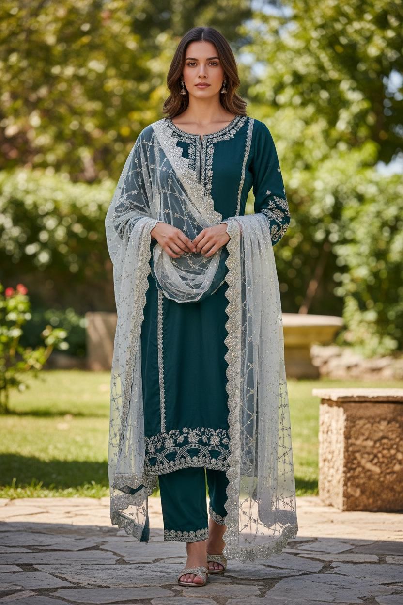 🌿 Elegant Emerald Ensemble – Timeless Grace Redefined