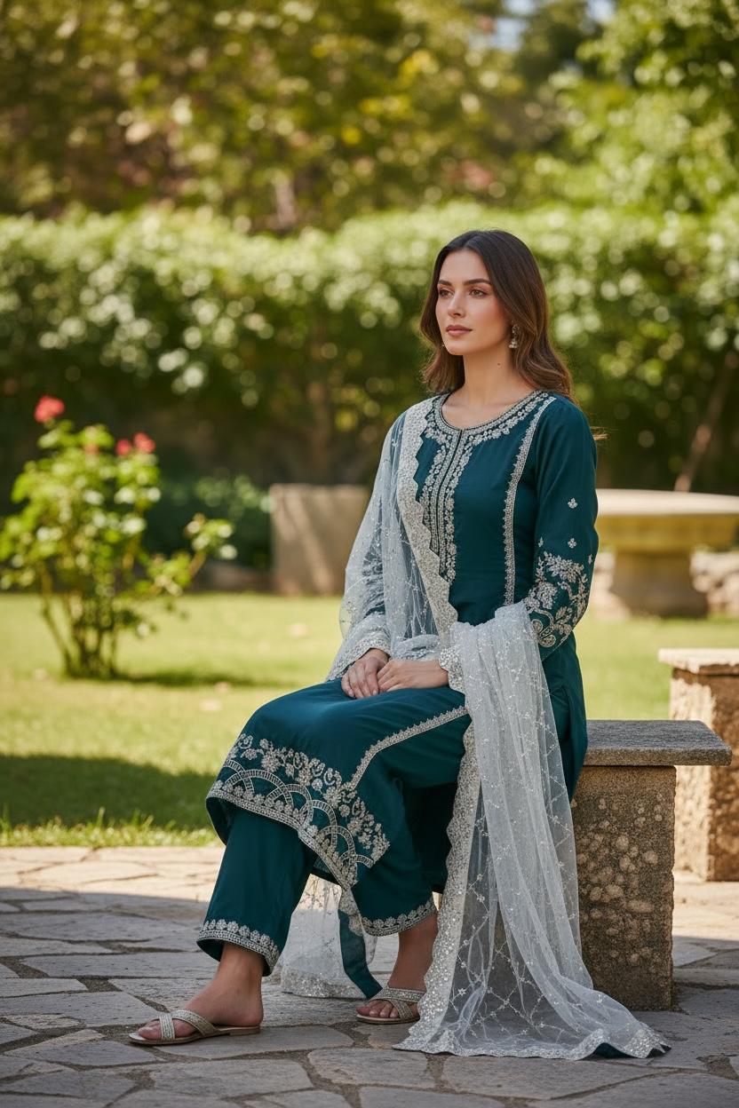 🌿 Elegant Emerald Ensemble – Timeless Grace Redefined