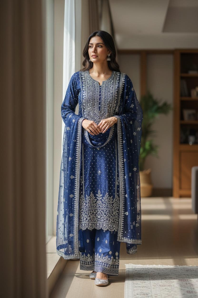 Midnight Embroidered Suit Set
