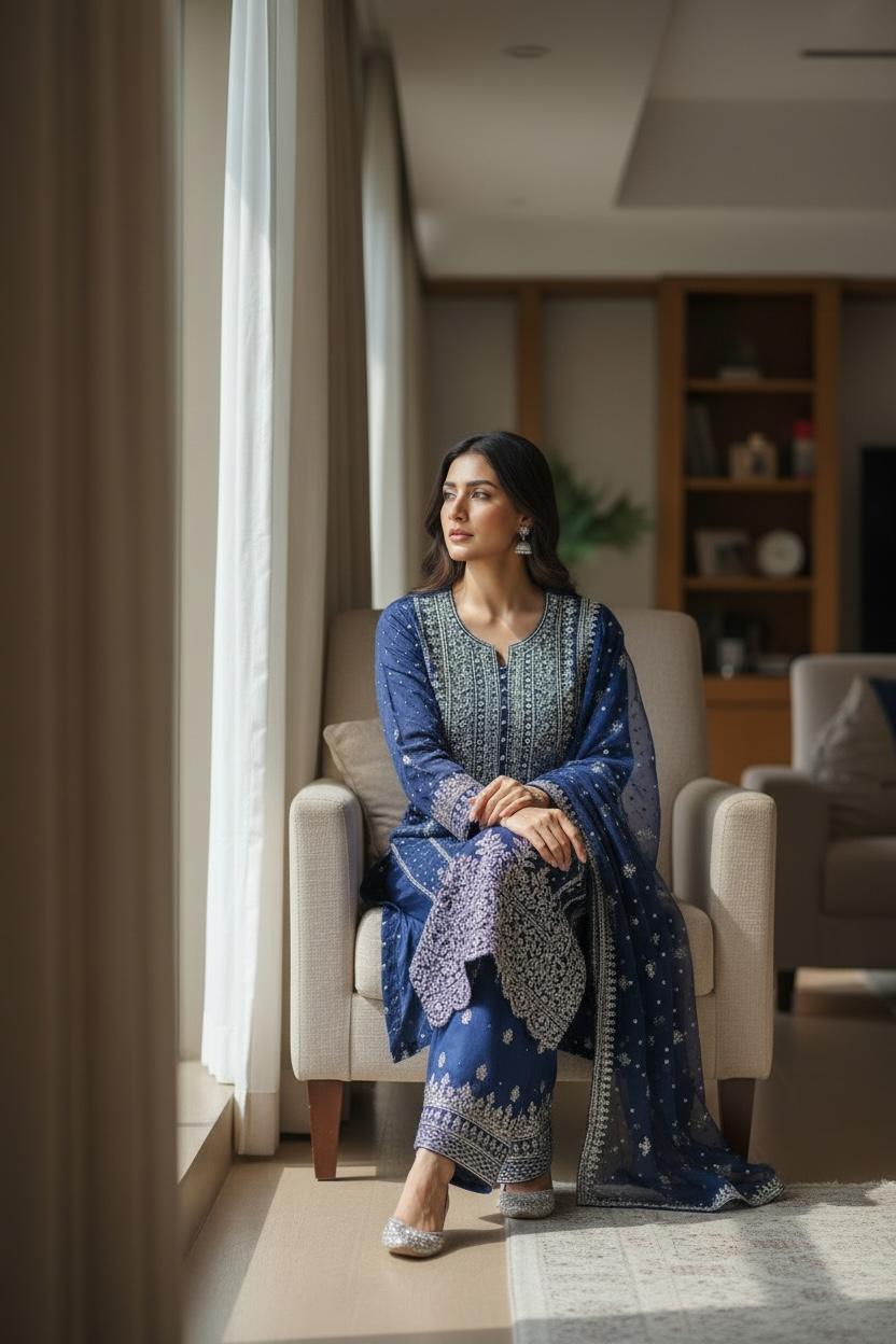 Midnight Embroidered Suit Set