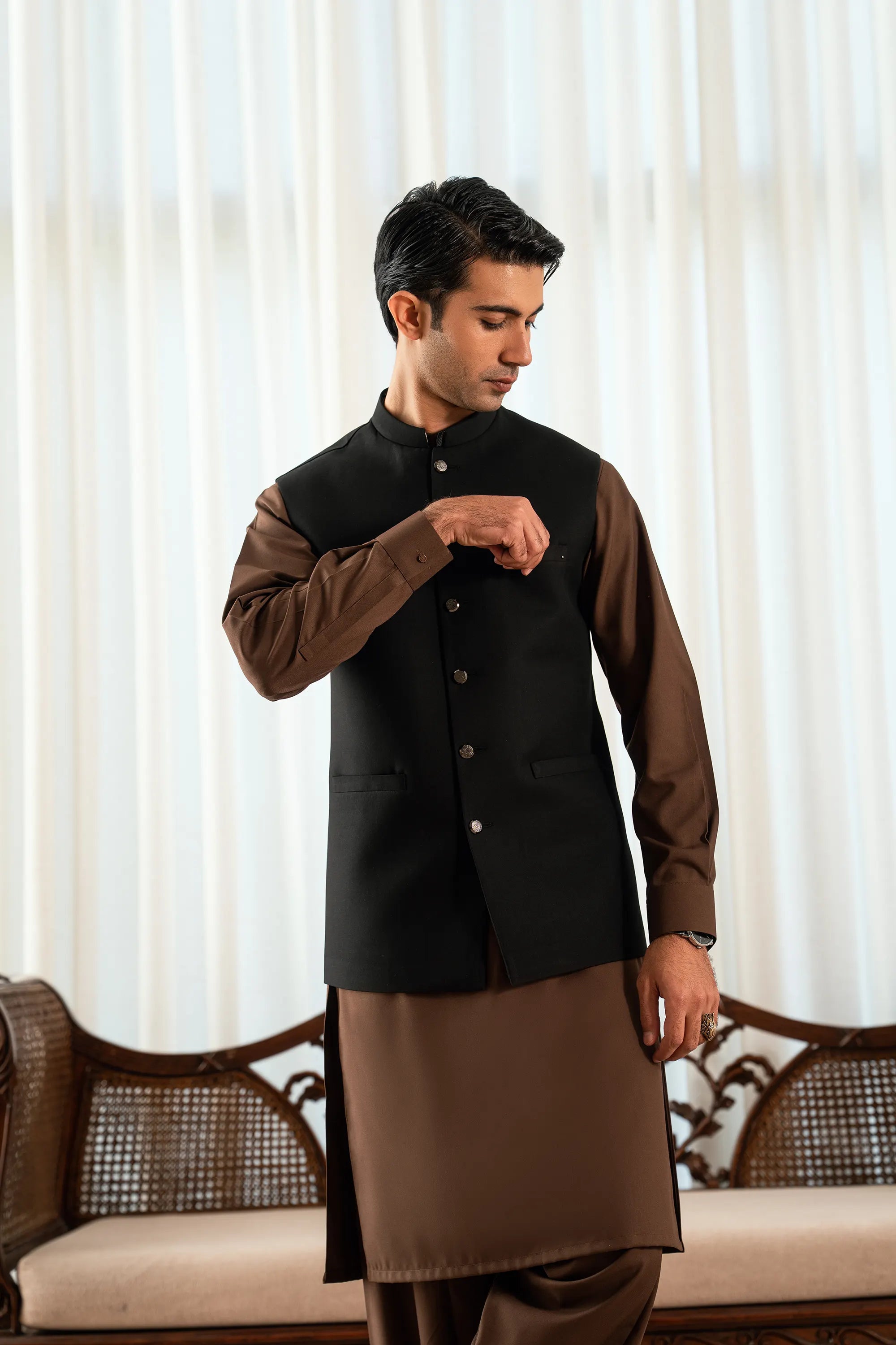Jet Black Suiting Waistcoat W-2022