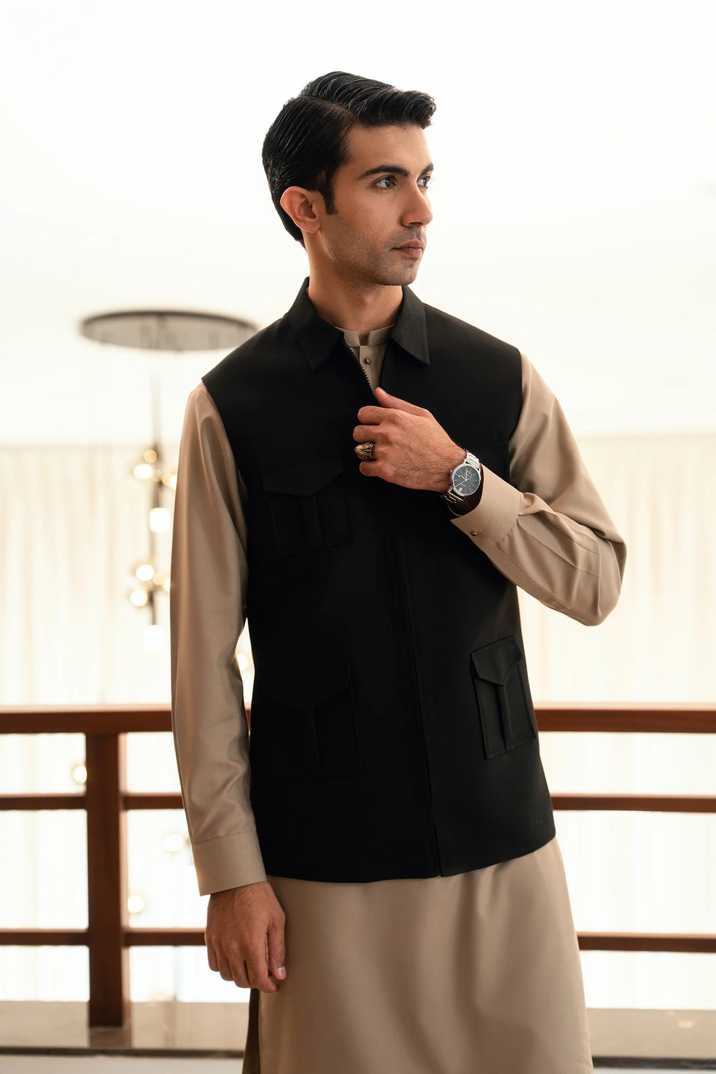 Charcoal Grey Zipper Suiting Waistcoat W-2023