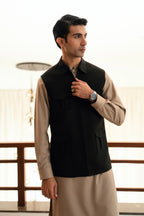 Charcoal Grey Zipper Suiting Waistcoat W-2023