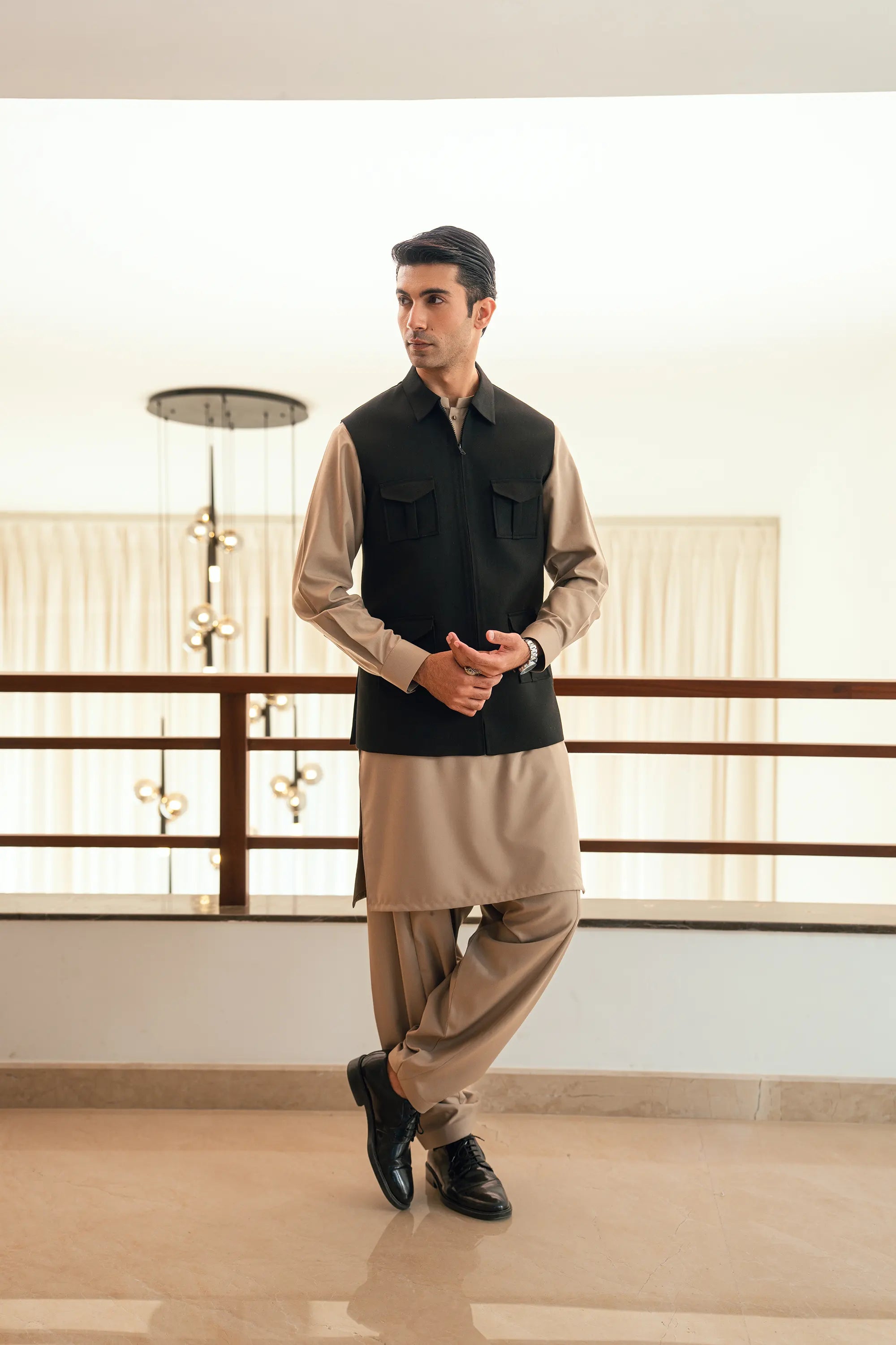 Charcoal Grey Zipper Suiting Waistcoat W-2023